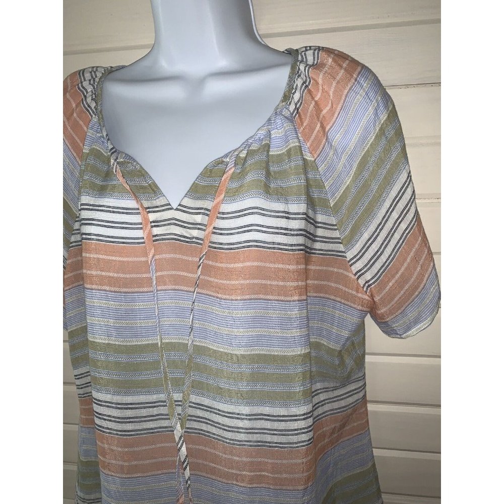 Christopher Banks Sz MEDIUM S/S Peasant Tunic Shirt Split Neck Stripes *VGUC